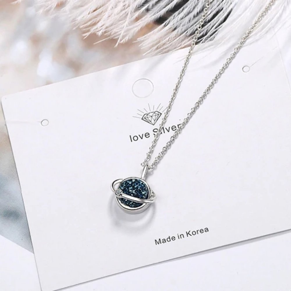 *NEW 925 Sterling Silver Druzy Planet Necklace - Picture 8 of 8